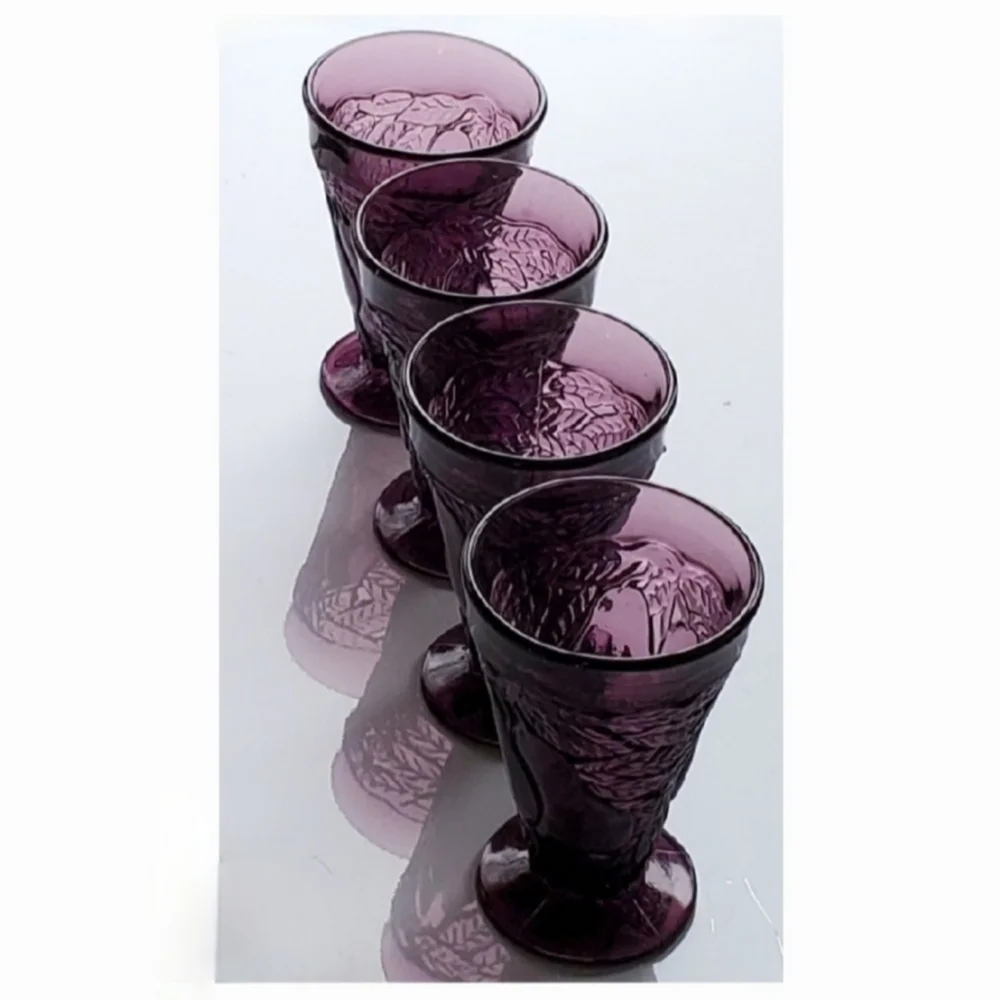 (4) Vntg "Sweet🍐Pear" Amethyst 9oz Footed Tumblers by Tiara - Picture 1 of 5